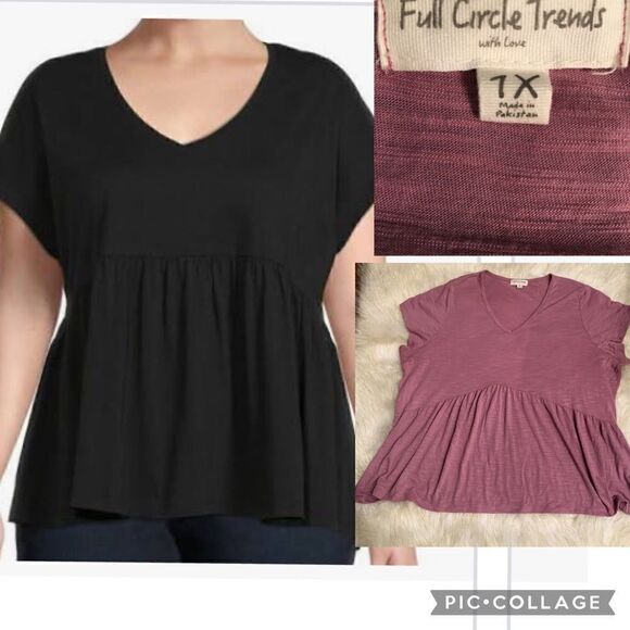 Plus size Begonia Pink V Neck Cap Sleeve Peplum Top - Picture 1 of 1